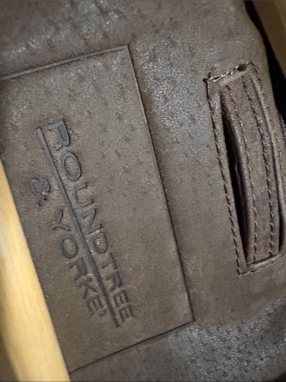 Roundtree & Yorke Dark Brown Suede Loafer Insole Detail